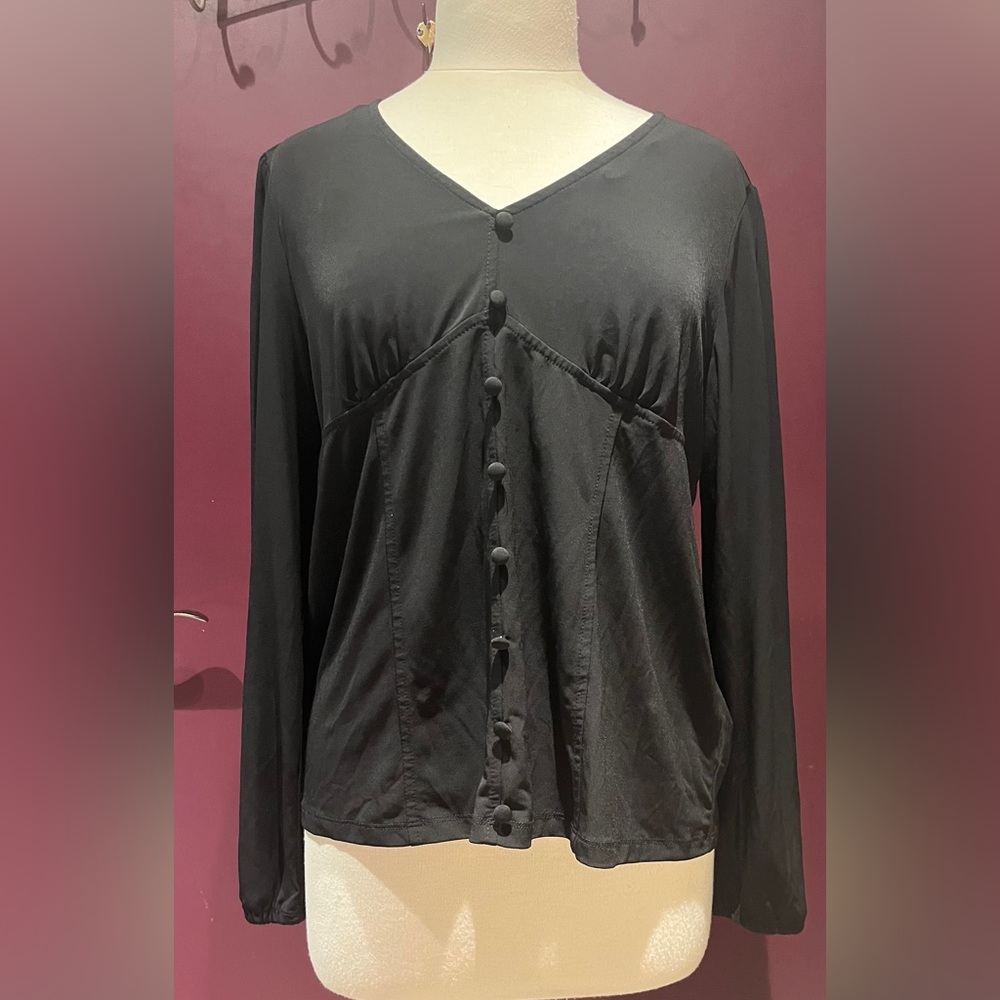 Tahari Black Long Sleeve Shirt with Button  Details